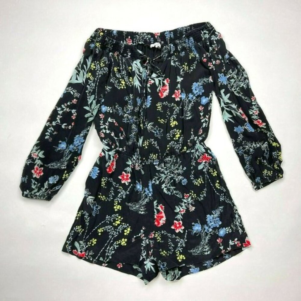 Parker Cloud Romper Woodland Silk Off Shoulder Long Sleeve‎ Jumper Black Women M
